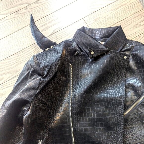 Men's Crocodile Pattern Vegan Leather Jacket with Magnetic Horns -NWT size S - Picture 5 of 8